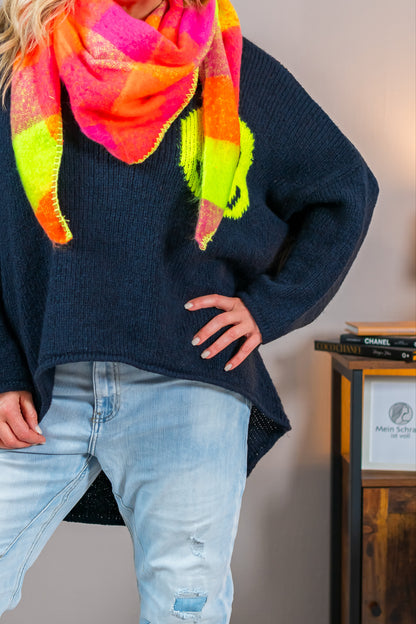 Strickpullover mit Smiley-Motiv, dunkelblau