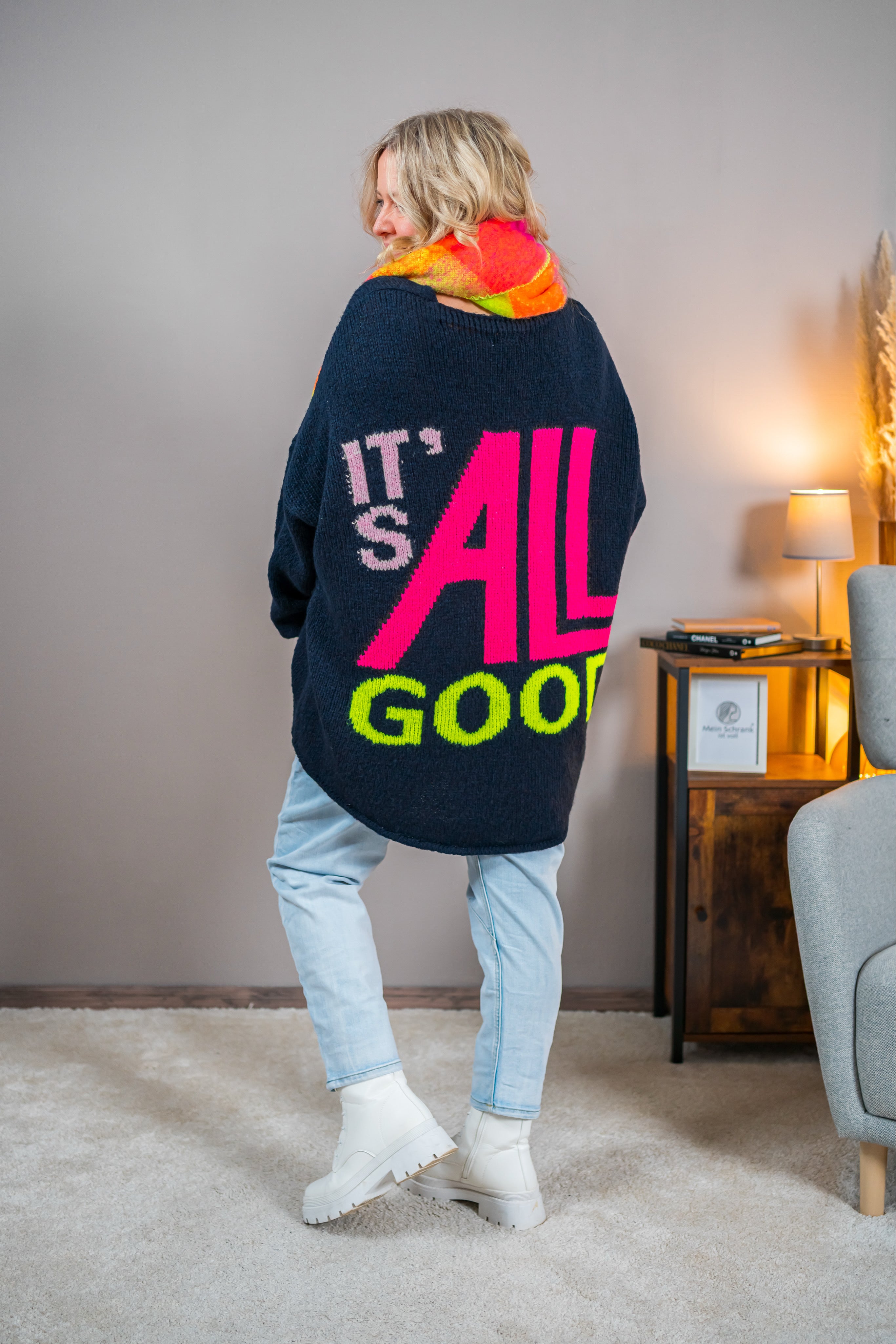 Strickpullover mit Smiley-Motiv, dunkelblau