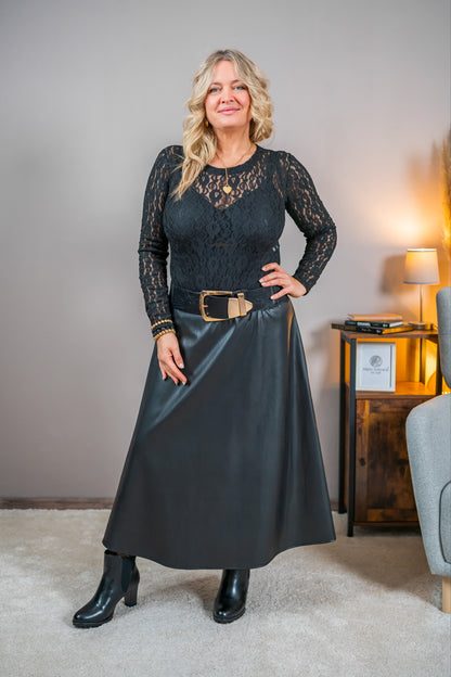 Langarm-Spitzenbody, schwarz