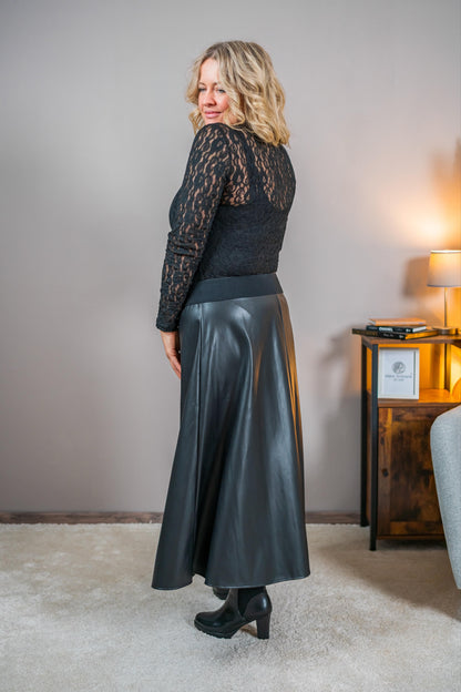 Langarm-Spitzenbody, schwarz