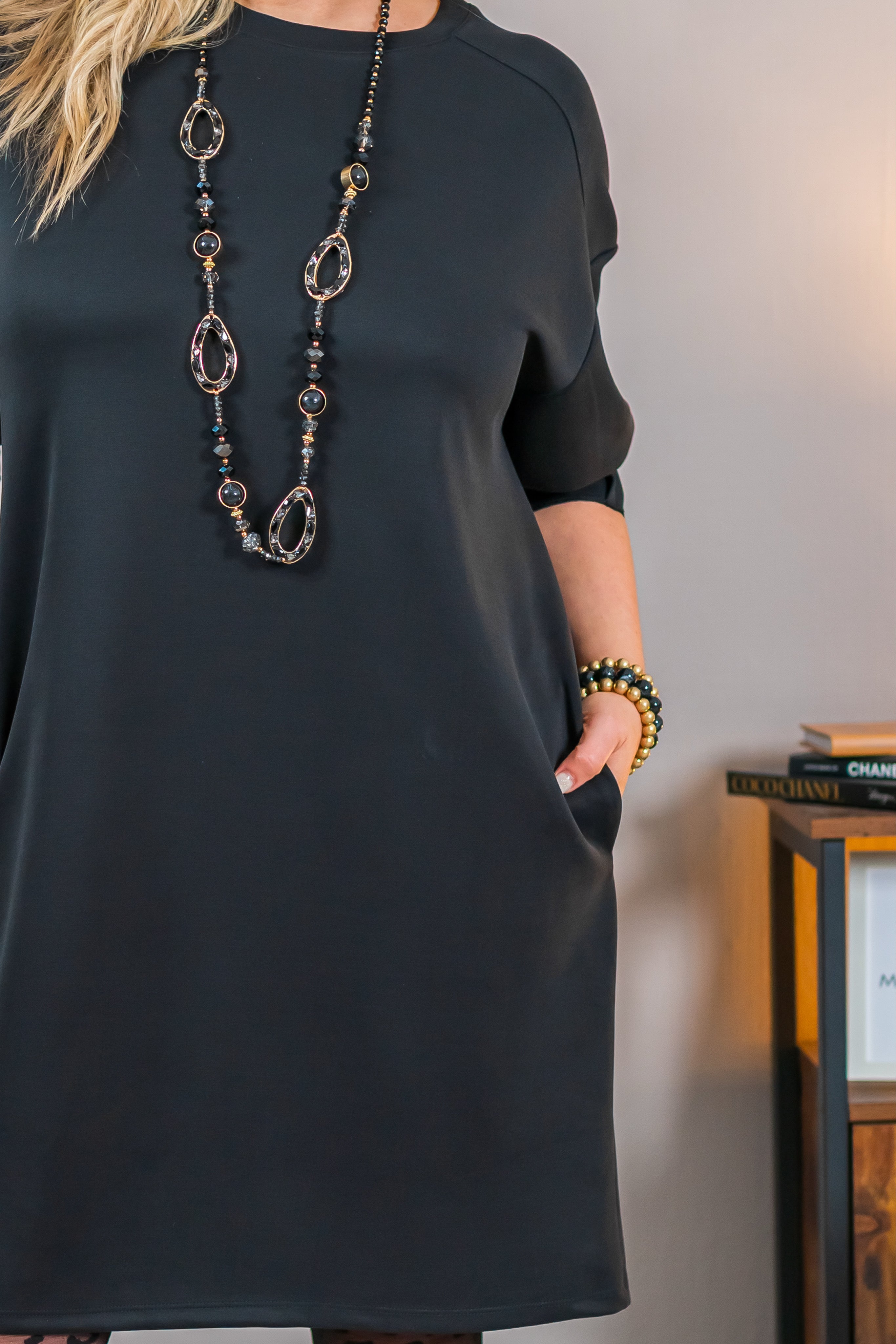 Elegantes Sweatshirtkleid, schwarz