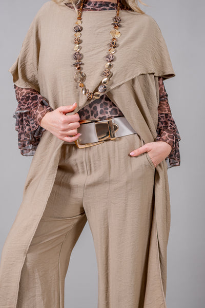 Asymmetrisches, lang geschnittenes Oberteil mit Lagenoptik, camel