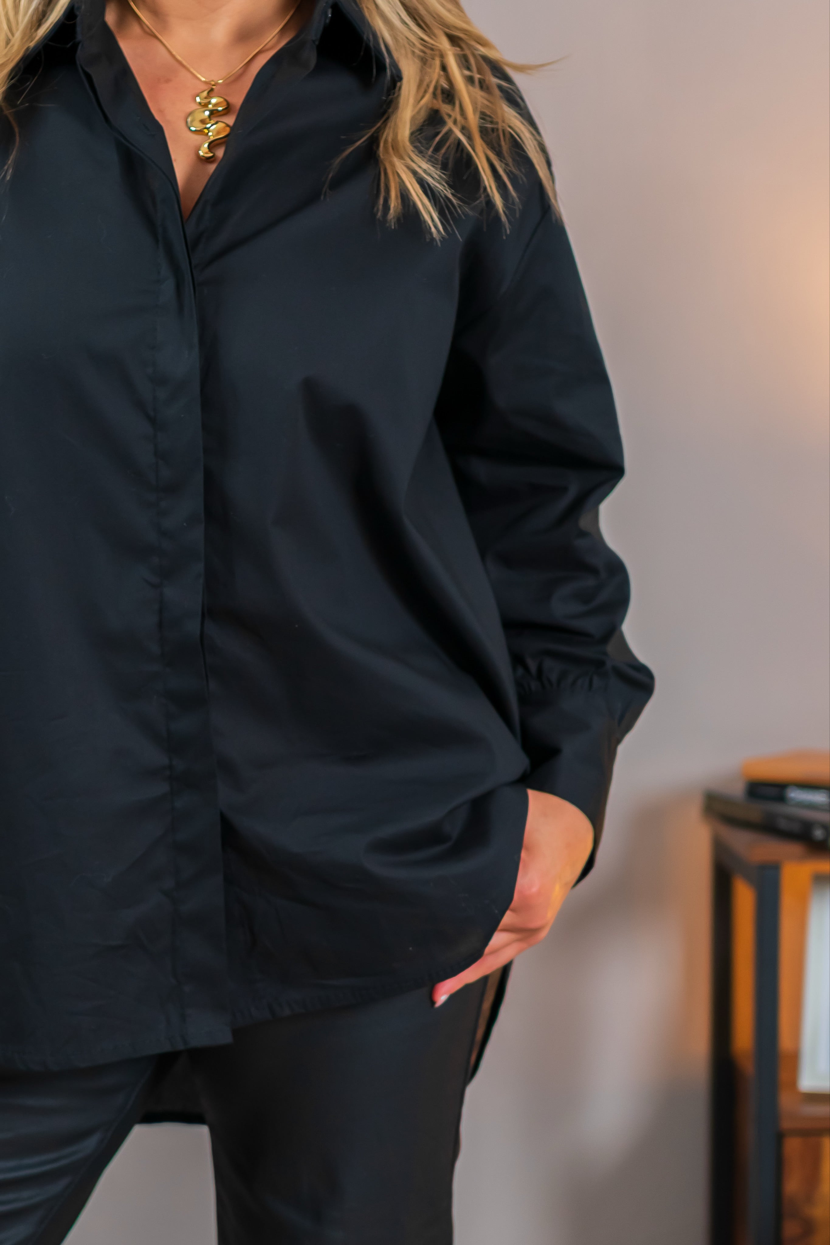 Long-Bluse, schwarz