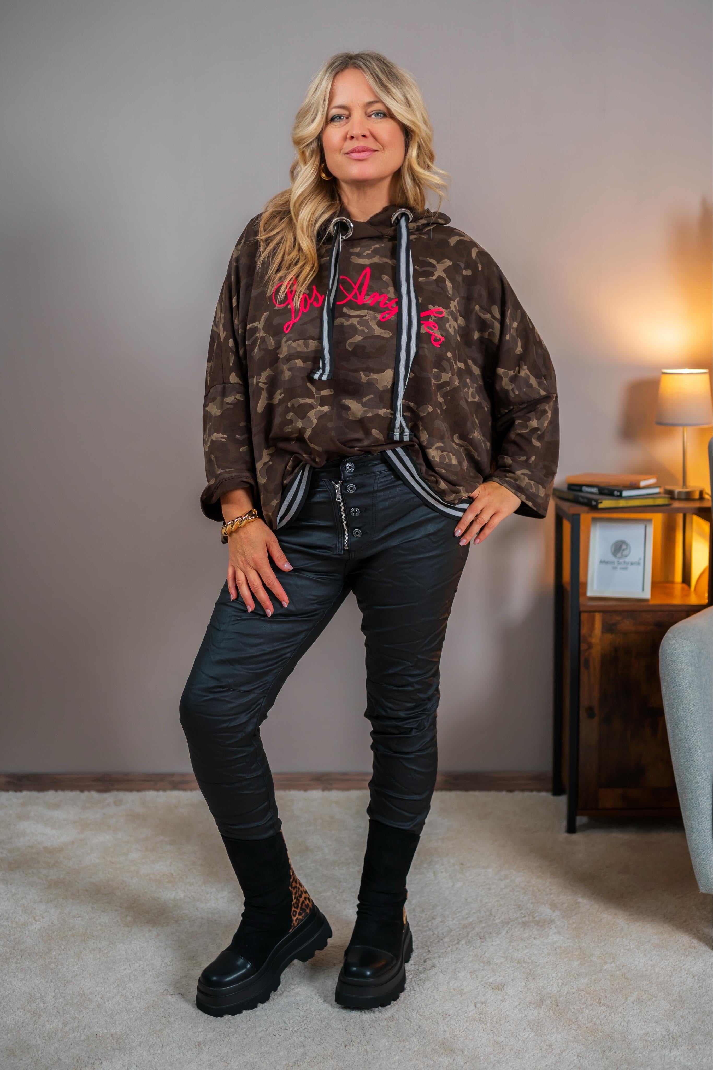 Oversize Sweatshirt mit Camouflage-Print und Kapuze, dunkelbraun