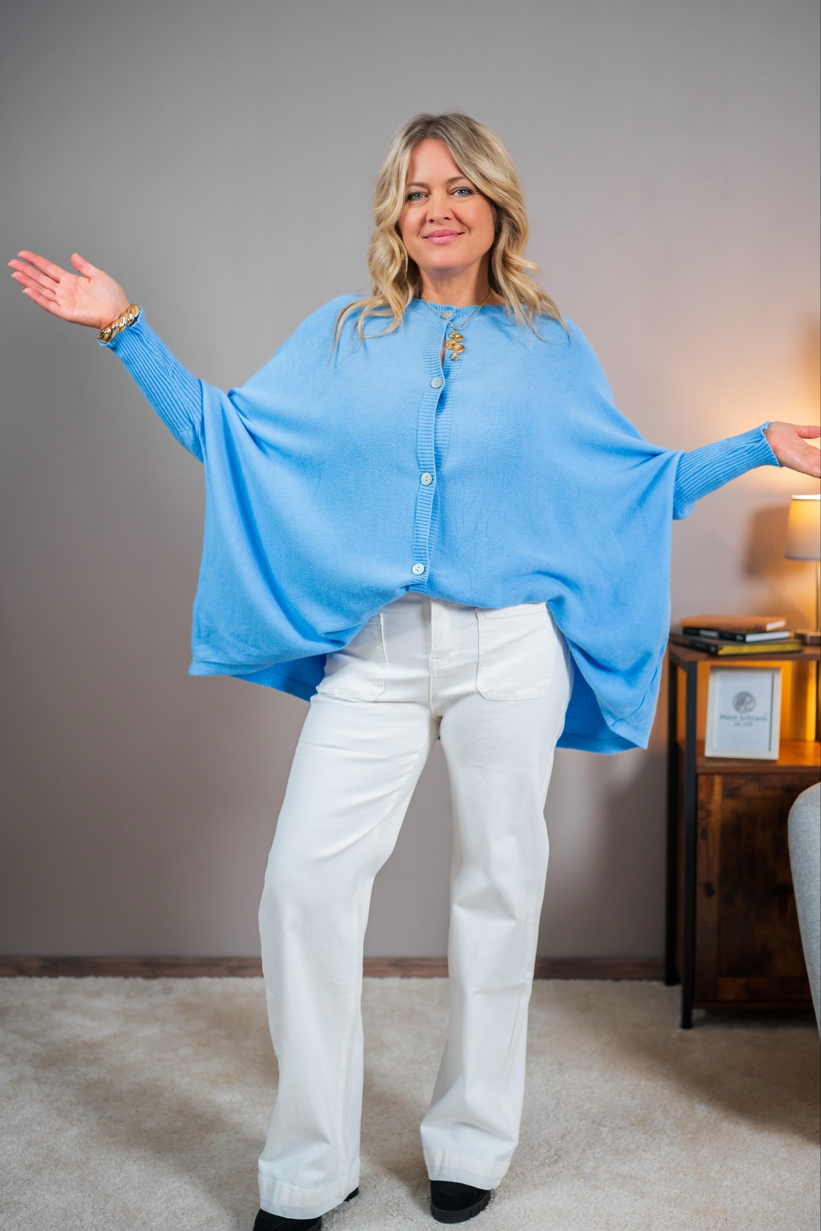 Oversize Strickjacke, hellblau