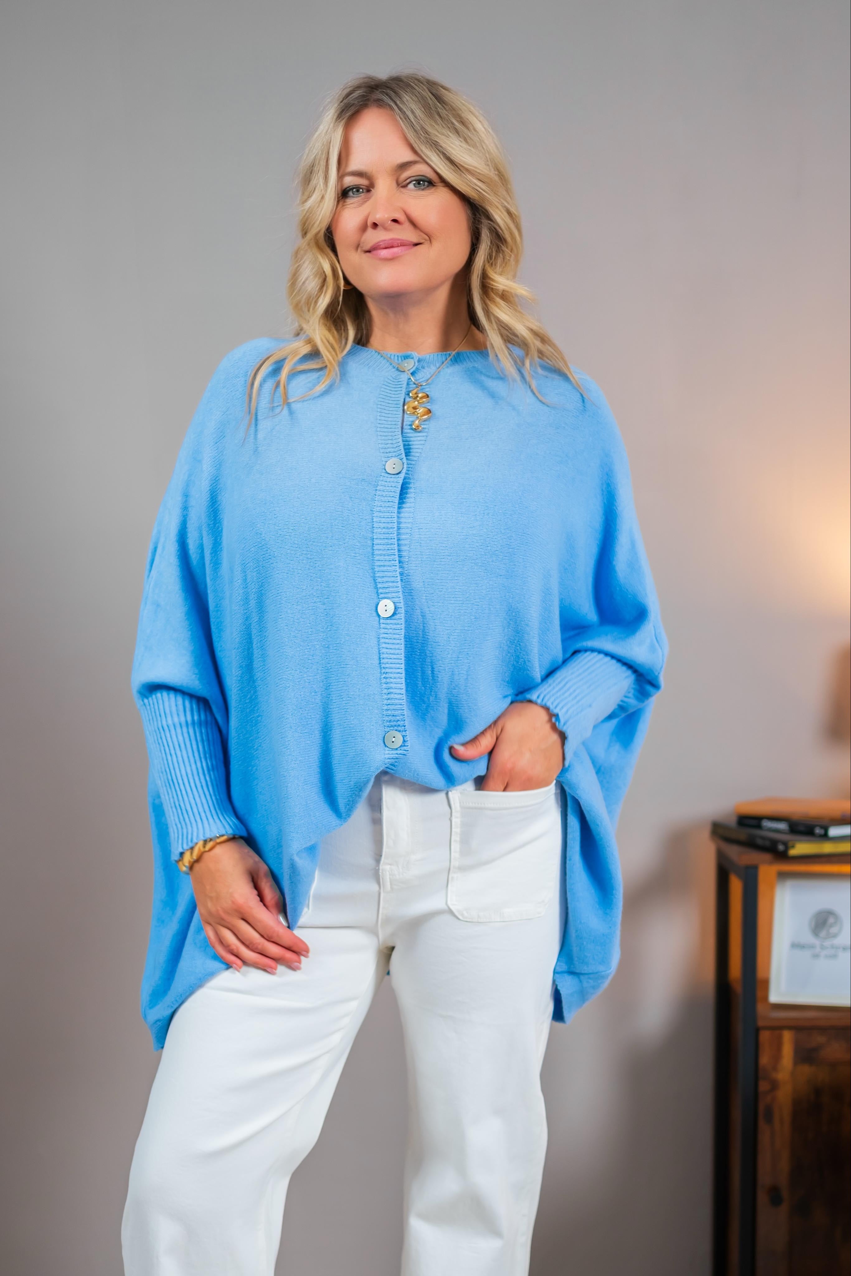 Oversize Strickjacke, hellblau