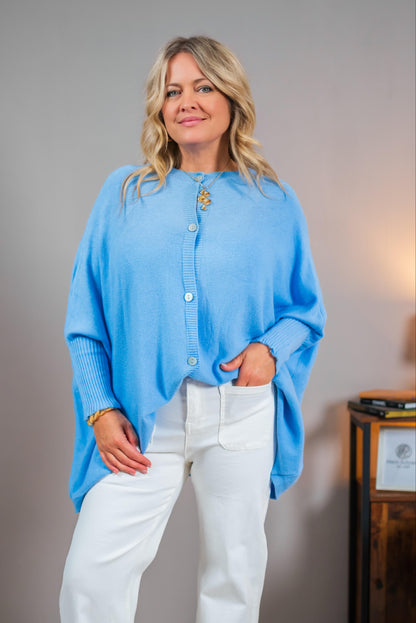 Oversize Strickjacke, hellblau
