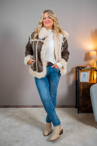 Stylische Jacke im Veloursleder-Look, chocolate