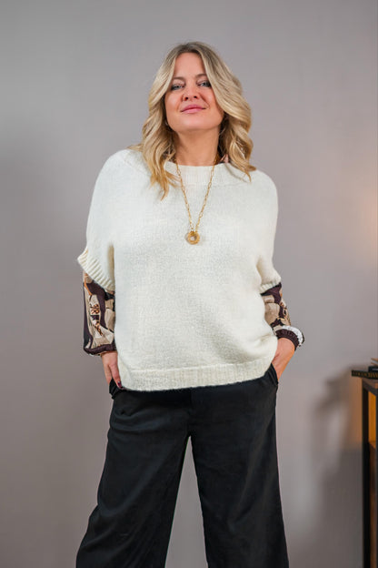 Kurzarm-Strickpullover, creme