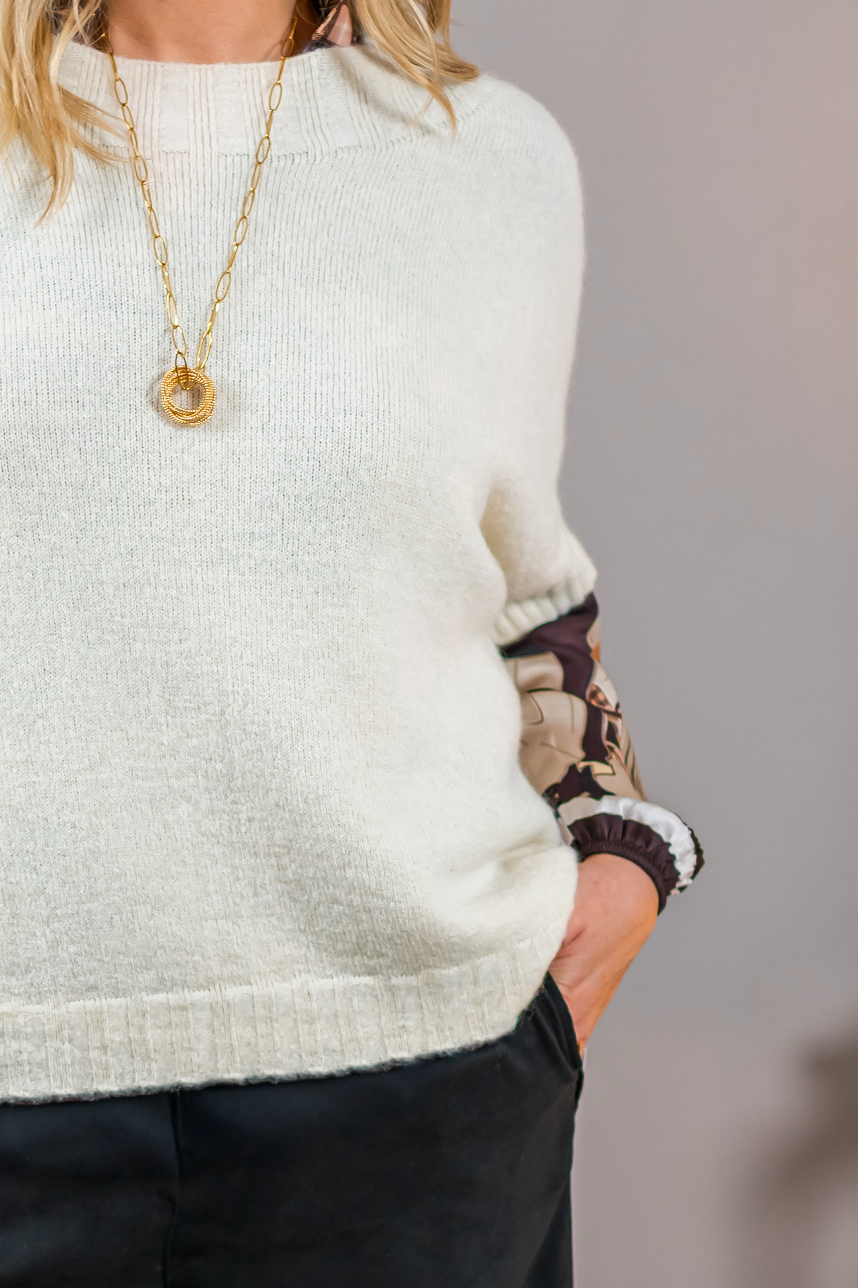 Kurzarm-Strickpullover, creme