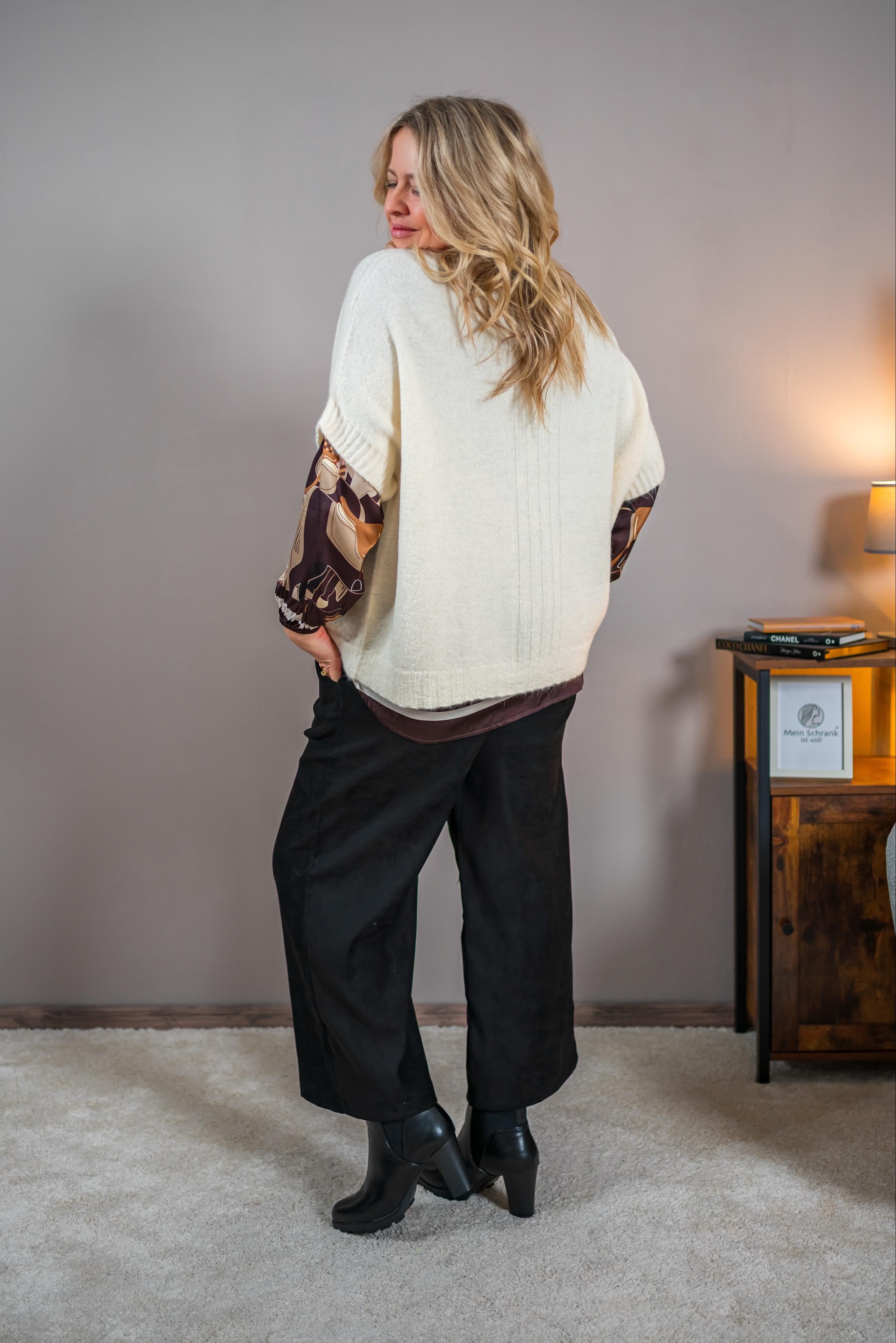 Kurzarm-Strickpullover, creme