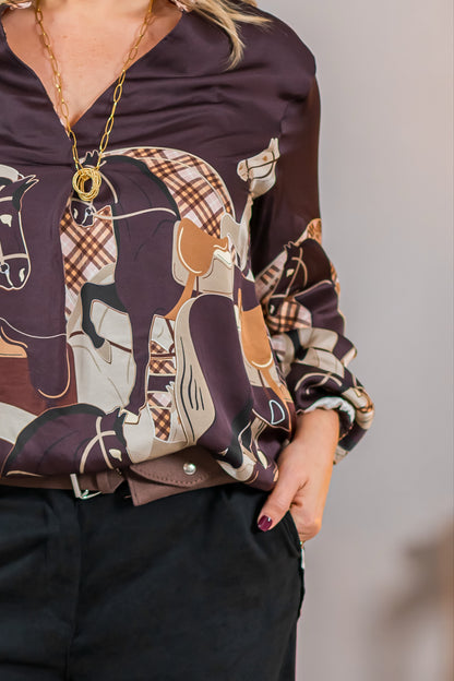 Viskose-Bluse mit Muster, braun