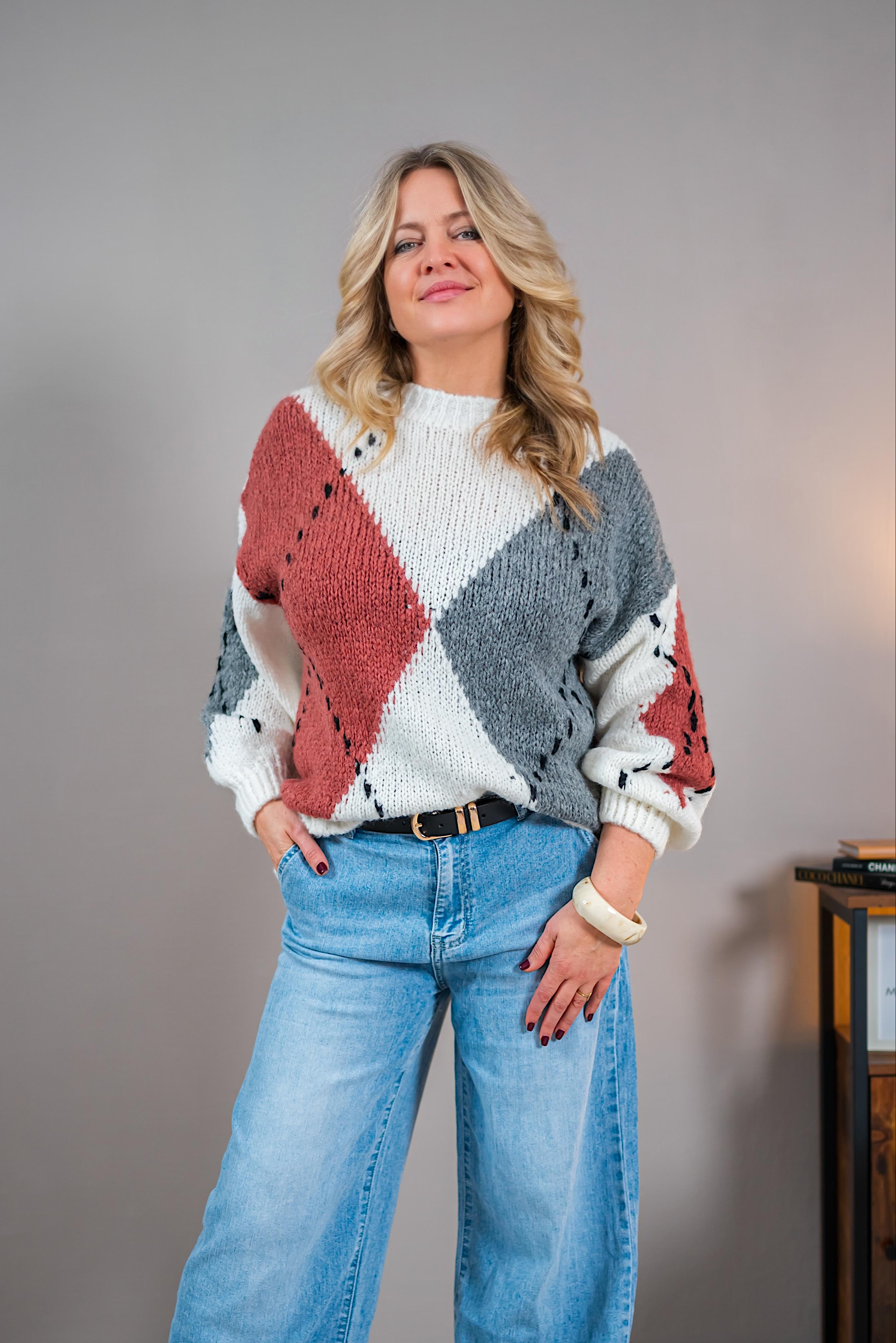 Strickpullover mit stylischem Design, creme