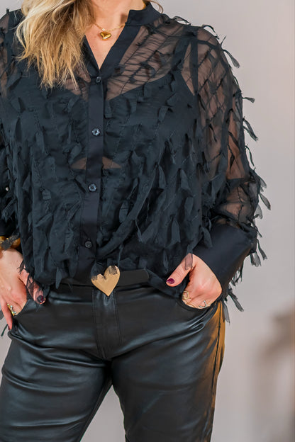 Bluse mit stylischen Fransen, schwarz