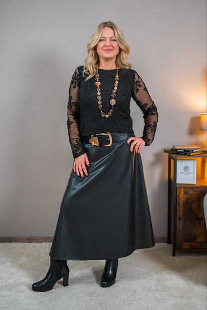 Edles, transparentes Shirt mit Beflockung mit floralem Motiv, schwarz