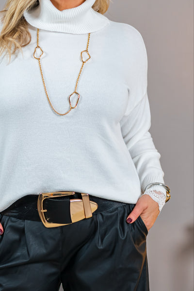 Eleganter Rollkragenpullover mit Spitze, wollweiß