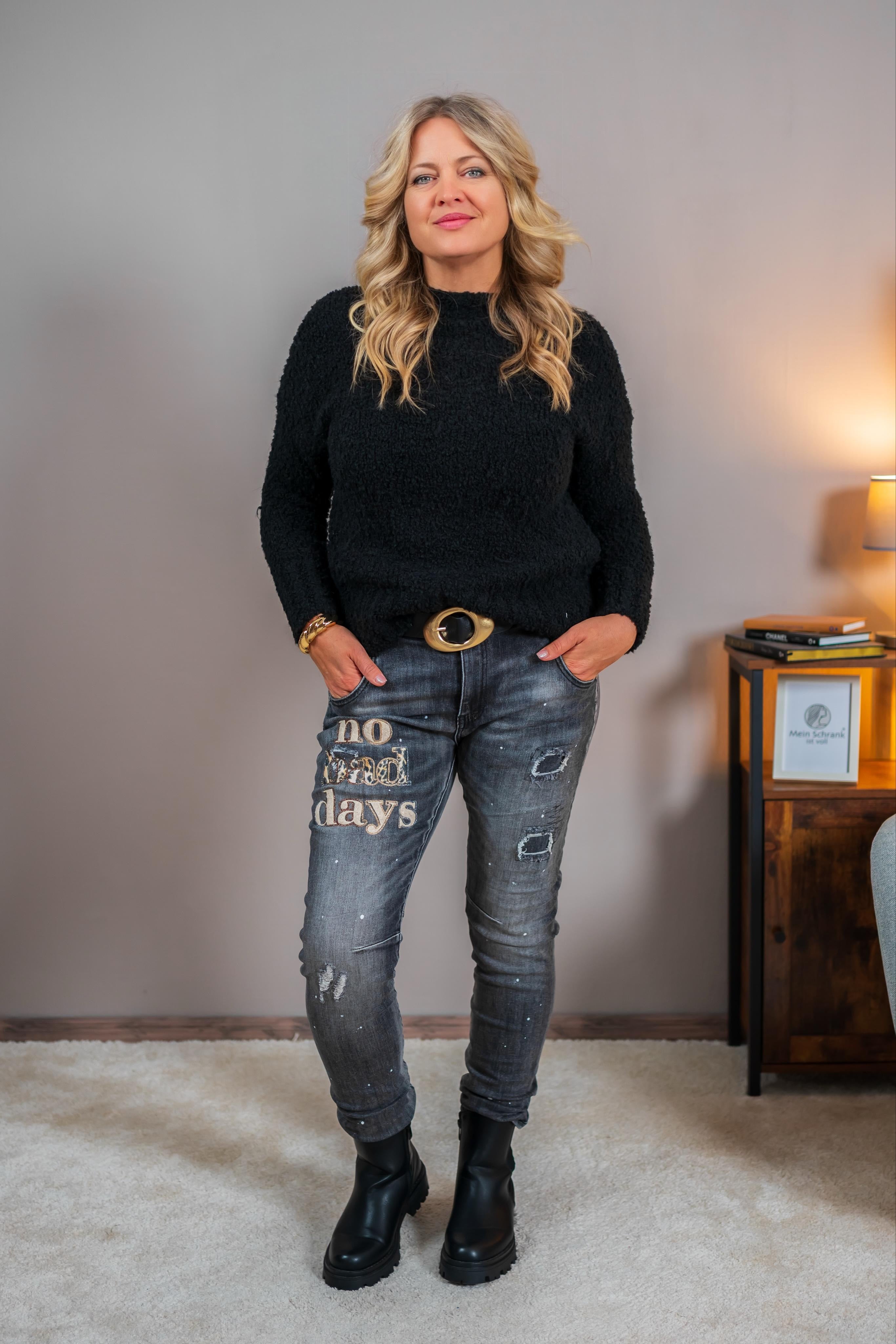 Jeans mit Flock-Aufdruck, dunkelgrau