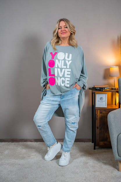 Oversize Sweatshirt mit Statement-Print, grau