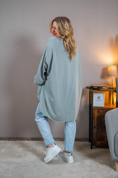 Oversize Sweatshirt mit Statement-Print, grau