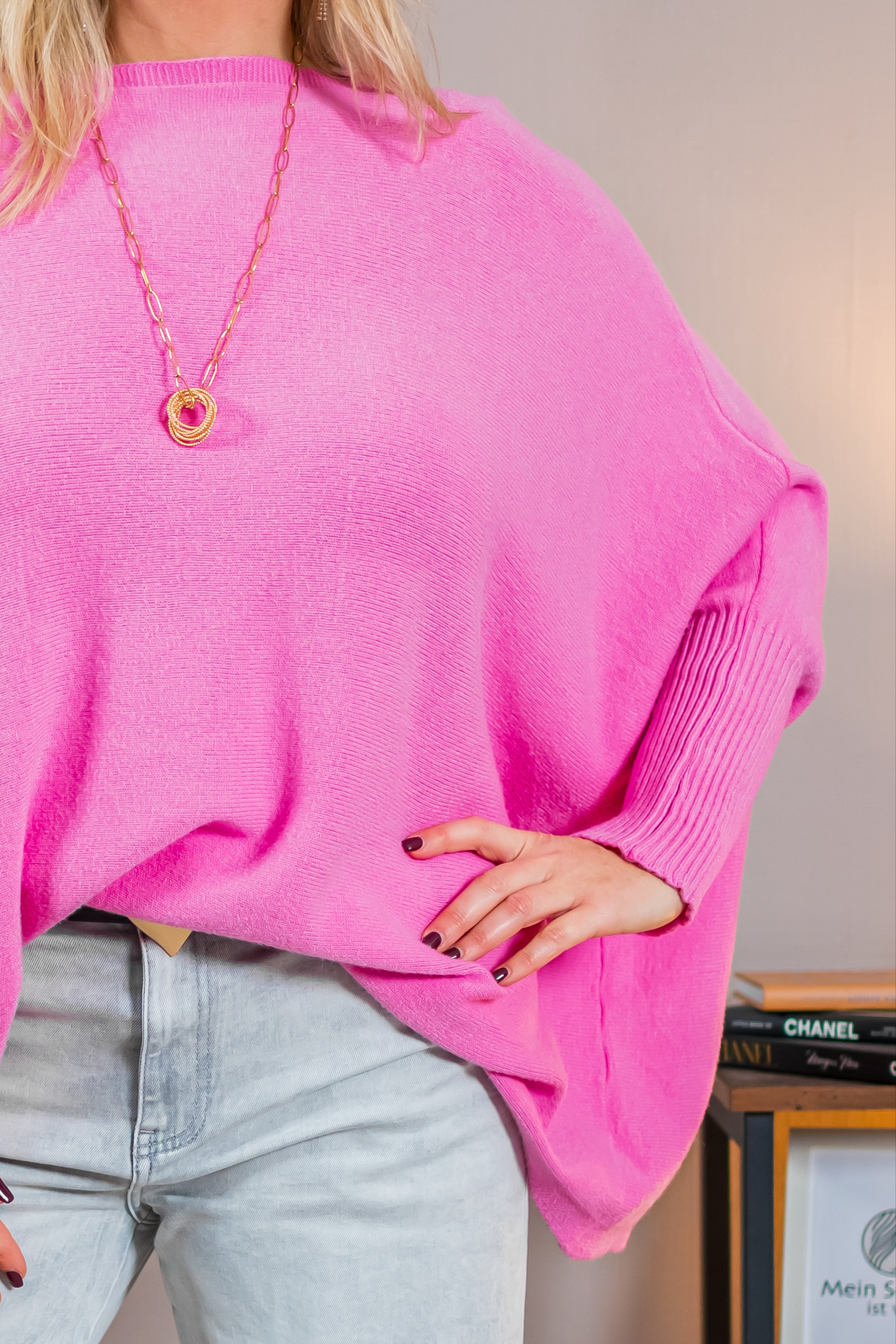 Oversize Feinstrickpullover, pink