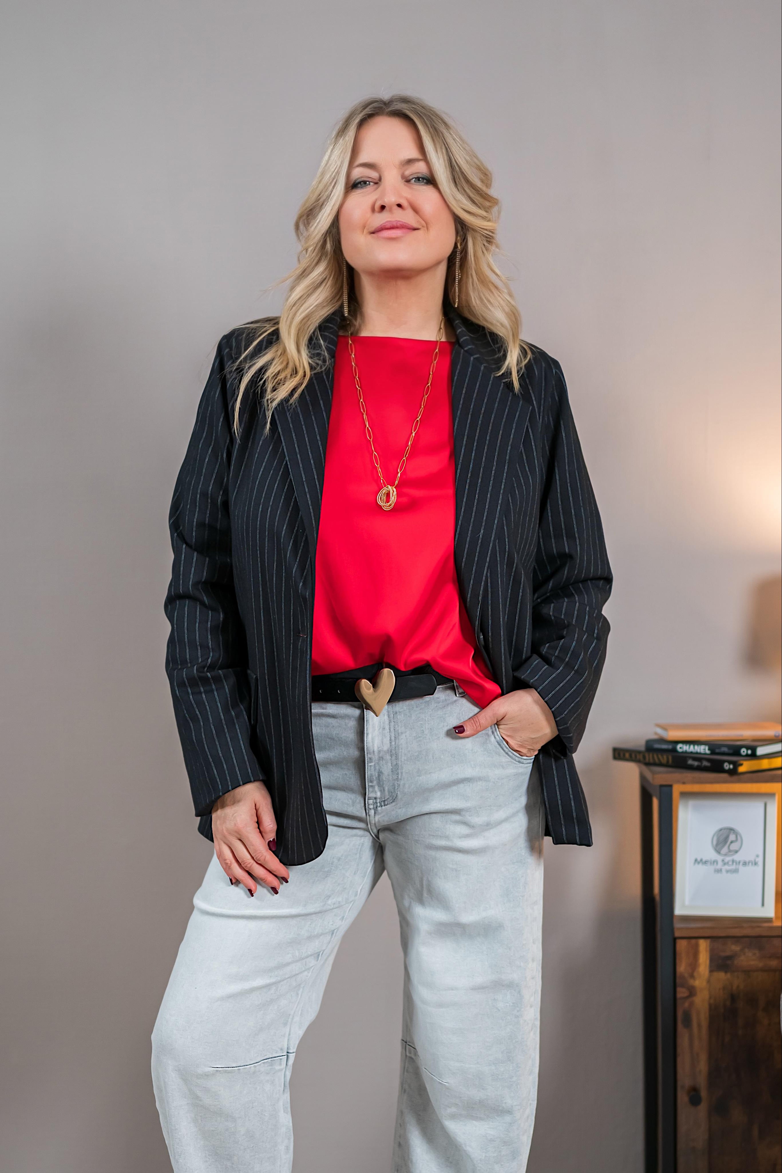 Blazer mit Nadelstreifen, schwarz