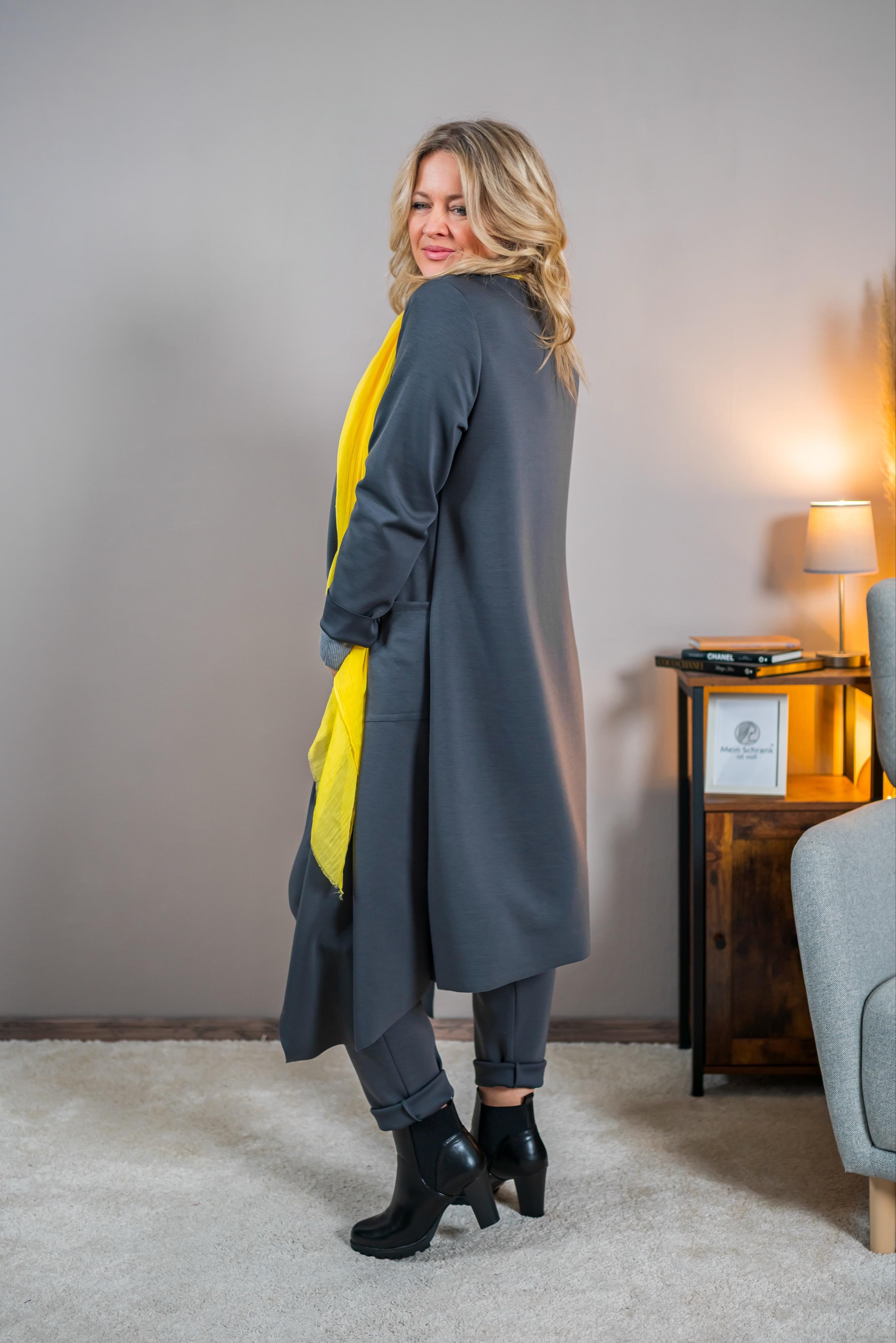 Eleganter langer Cardigan, anthrazit