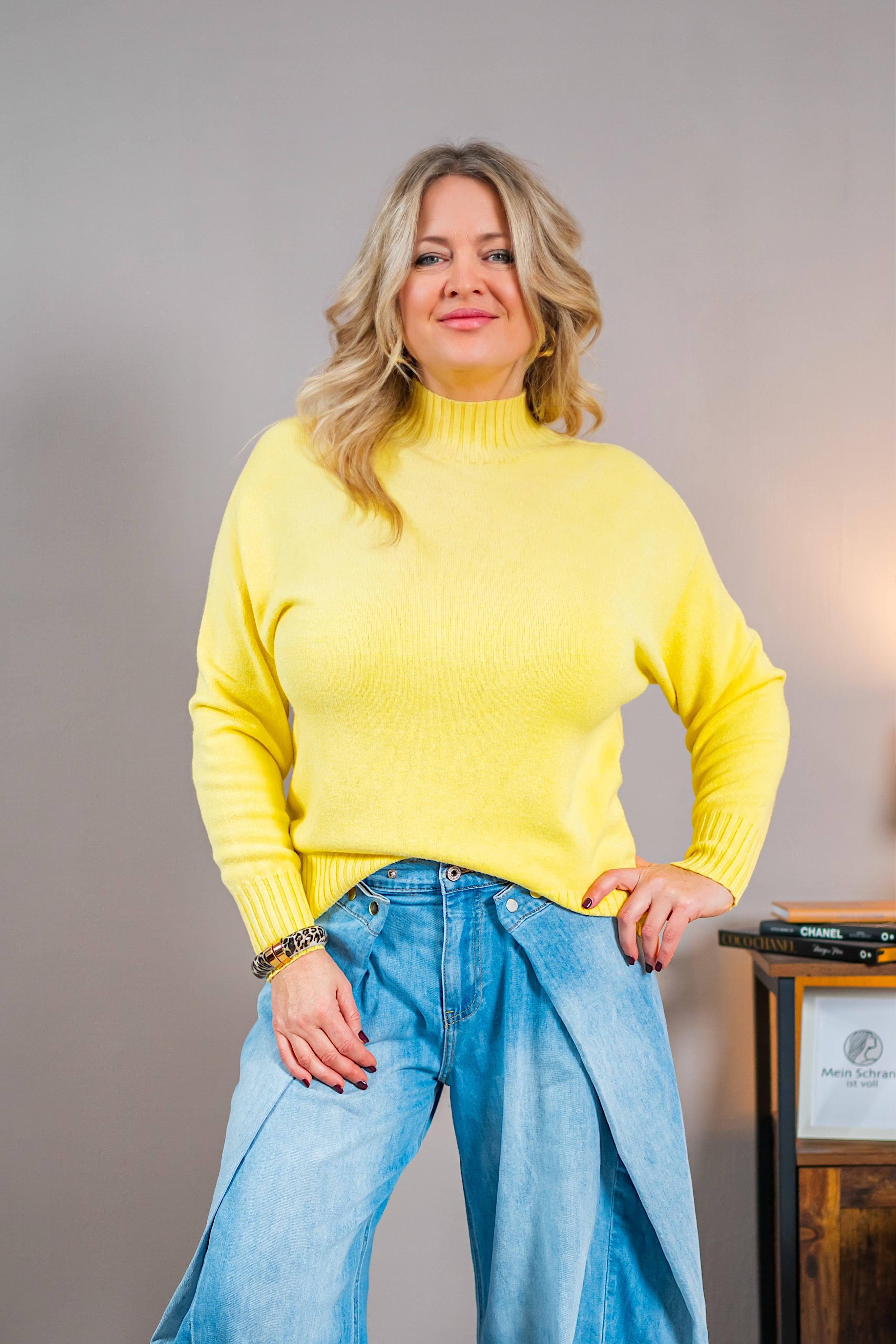 Eleganter Feinstrickpullover, gelb