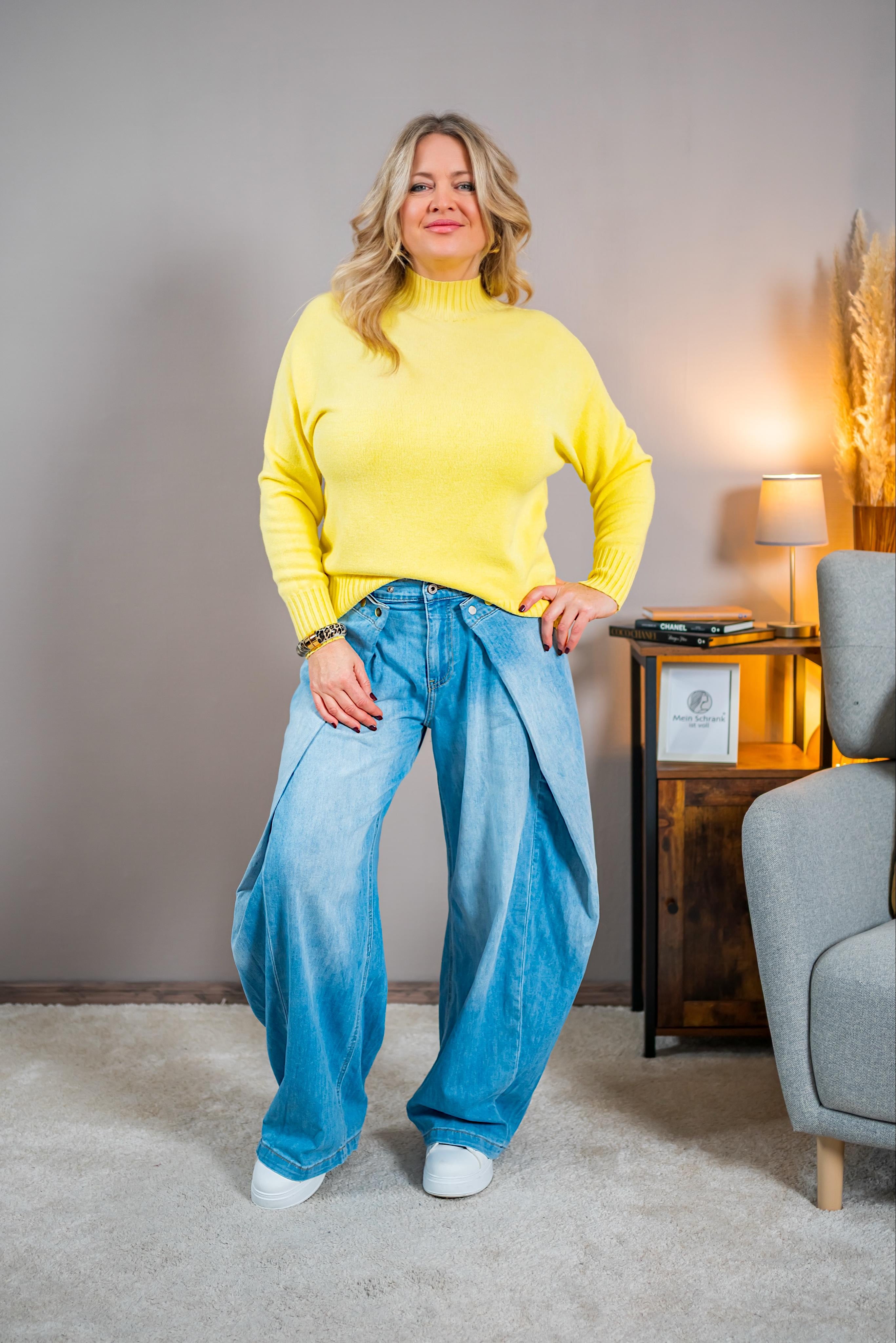 Eleganter Feinstrickpullover, gelb