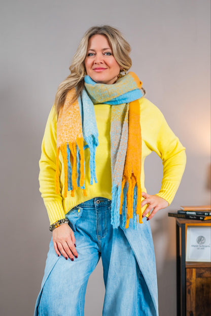 Eleganter Feinstrickpullover, gelb