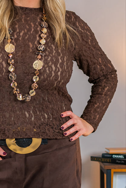 Leichtes Langarmshirt mit Spitze, braun