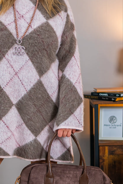 Long Pullover/Kleid mit Rautenmuster, mehrfarbig