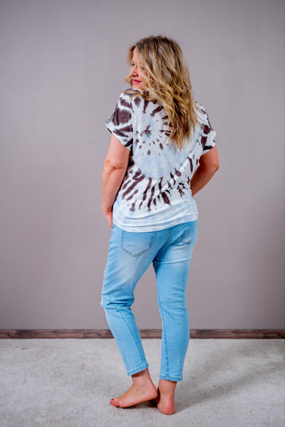 Shirt mit Batik-Design, blau/braun/creme
