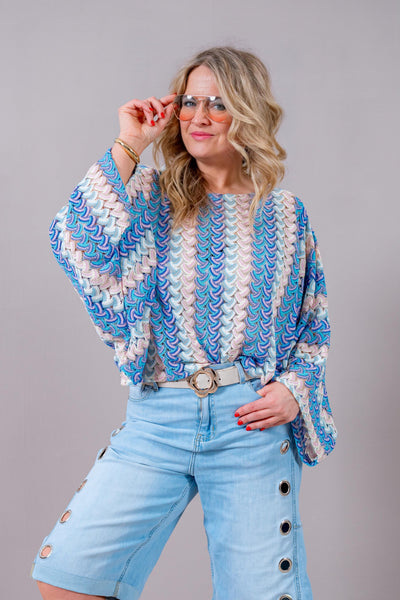 Oversized Strick-Shirt mit Lochmuster, pastellfarben