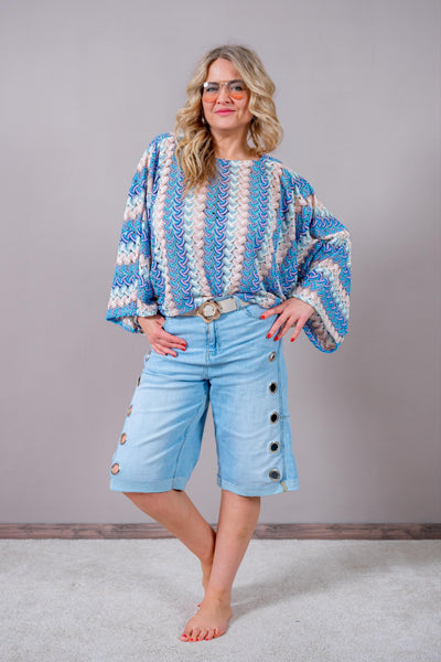 Jeans-Bermuda mit Ösen, light blue