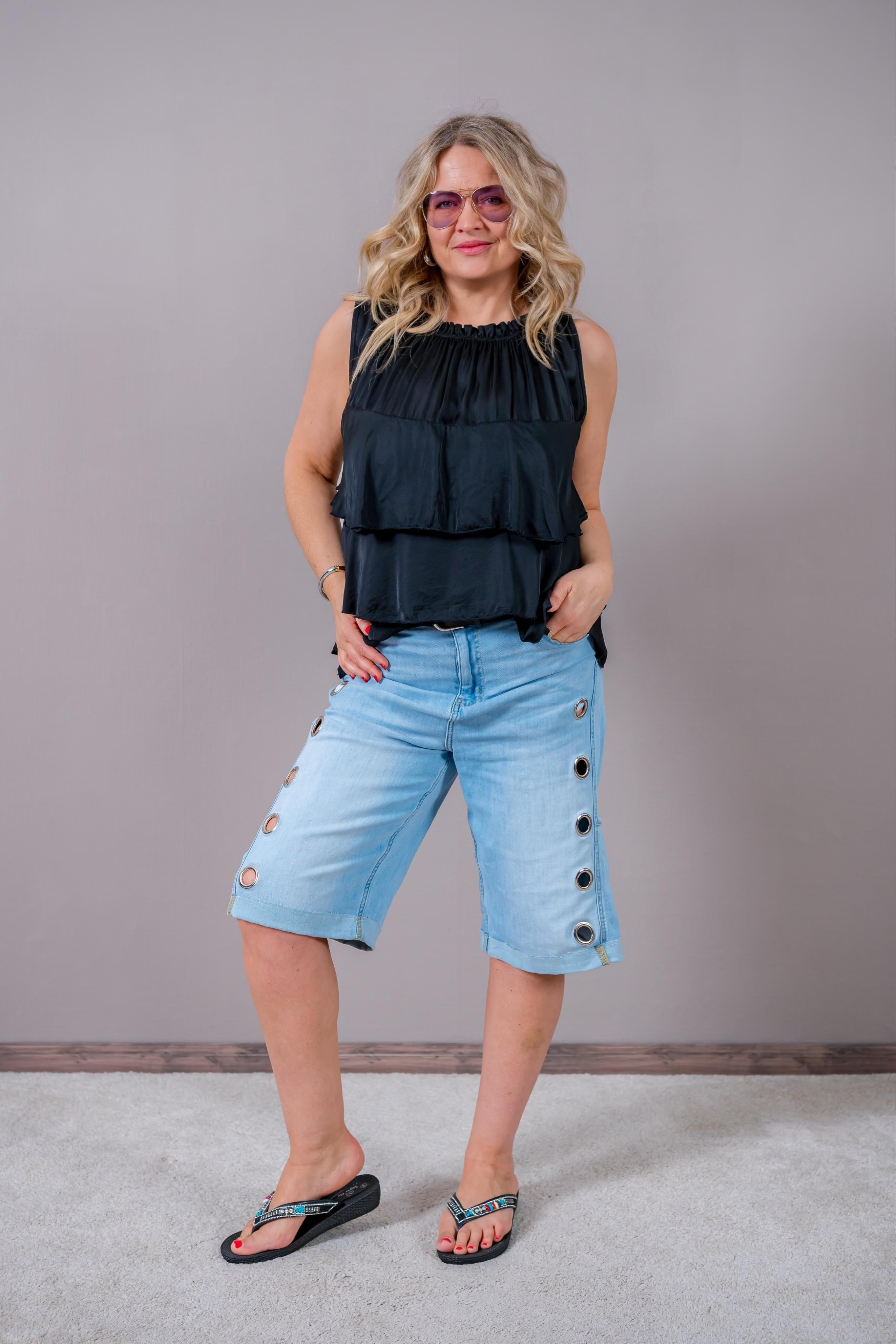 Jeans-Bermuda mit Ösen, light blue