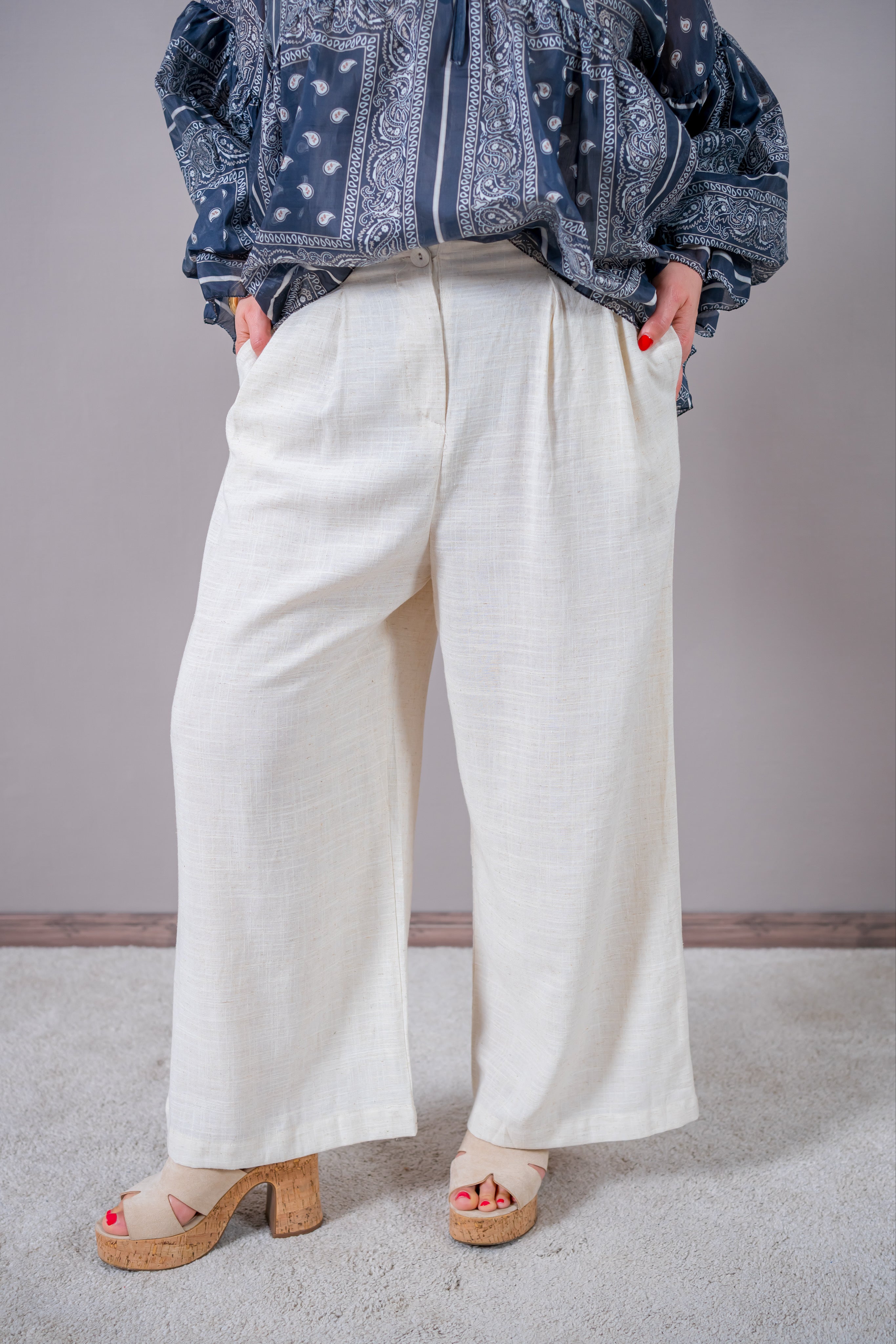 Leichte Stoffhose aus Leinengemisch, beige