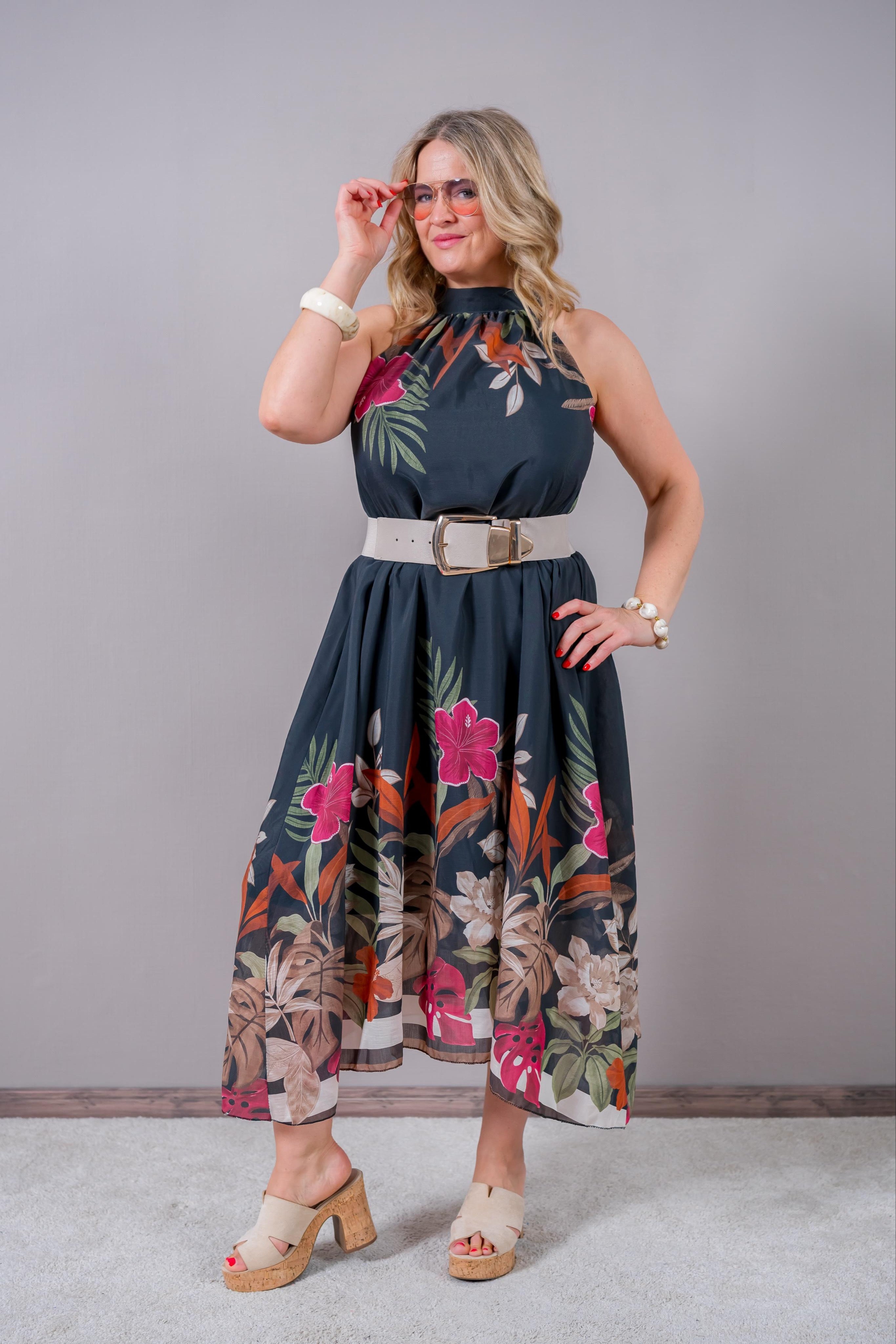 Leichtes Neckholder-Kleid mit elegantem Design, dunkelgrau