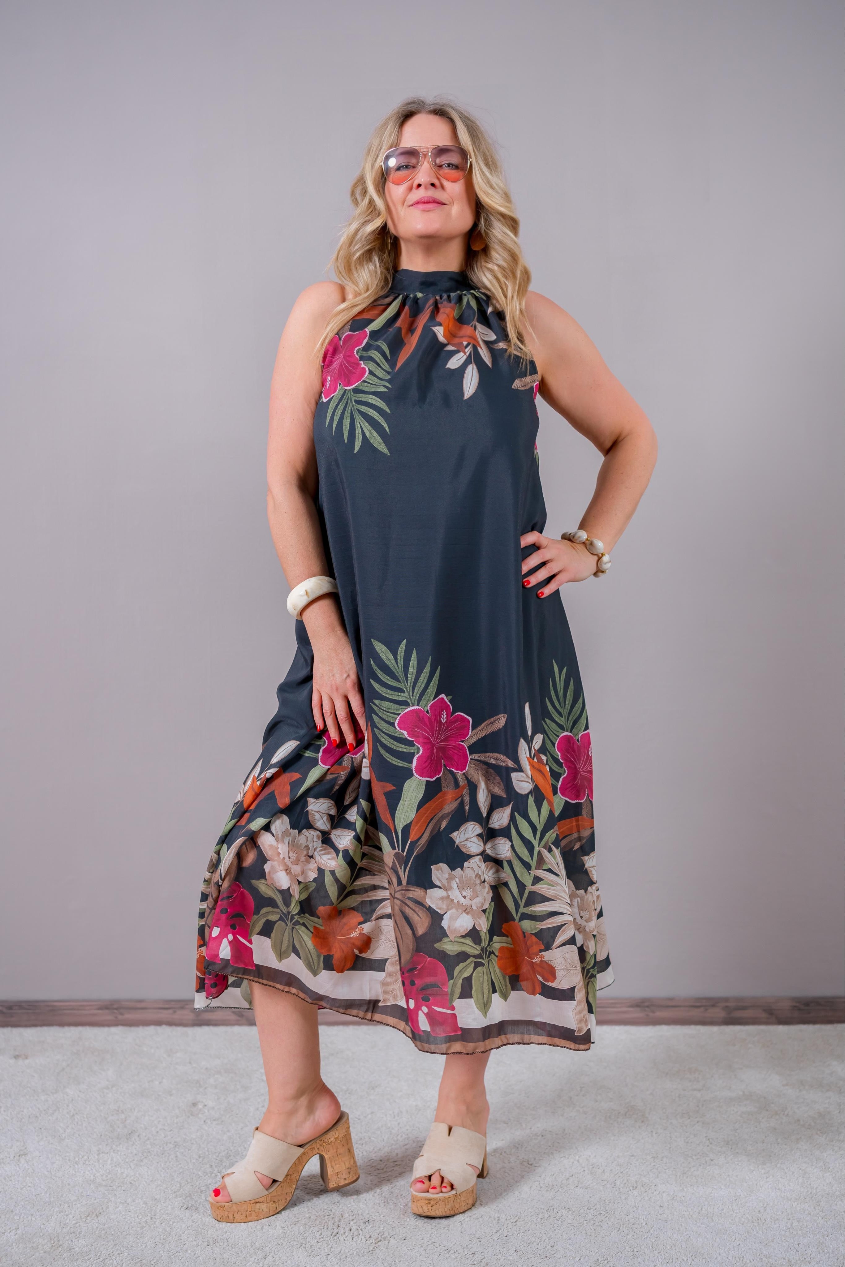 Leichtes Neckholder-Kleid mit elegantem Design, dunkelgrau