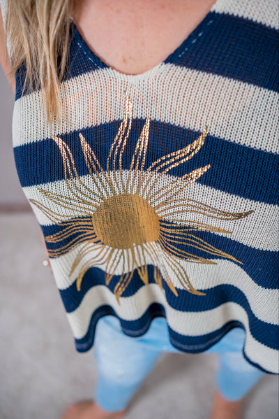 Stricktop gestreift, dunkelblau/creme