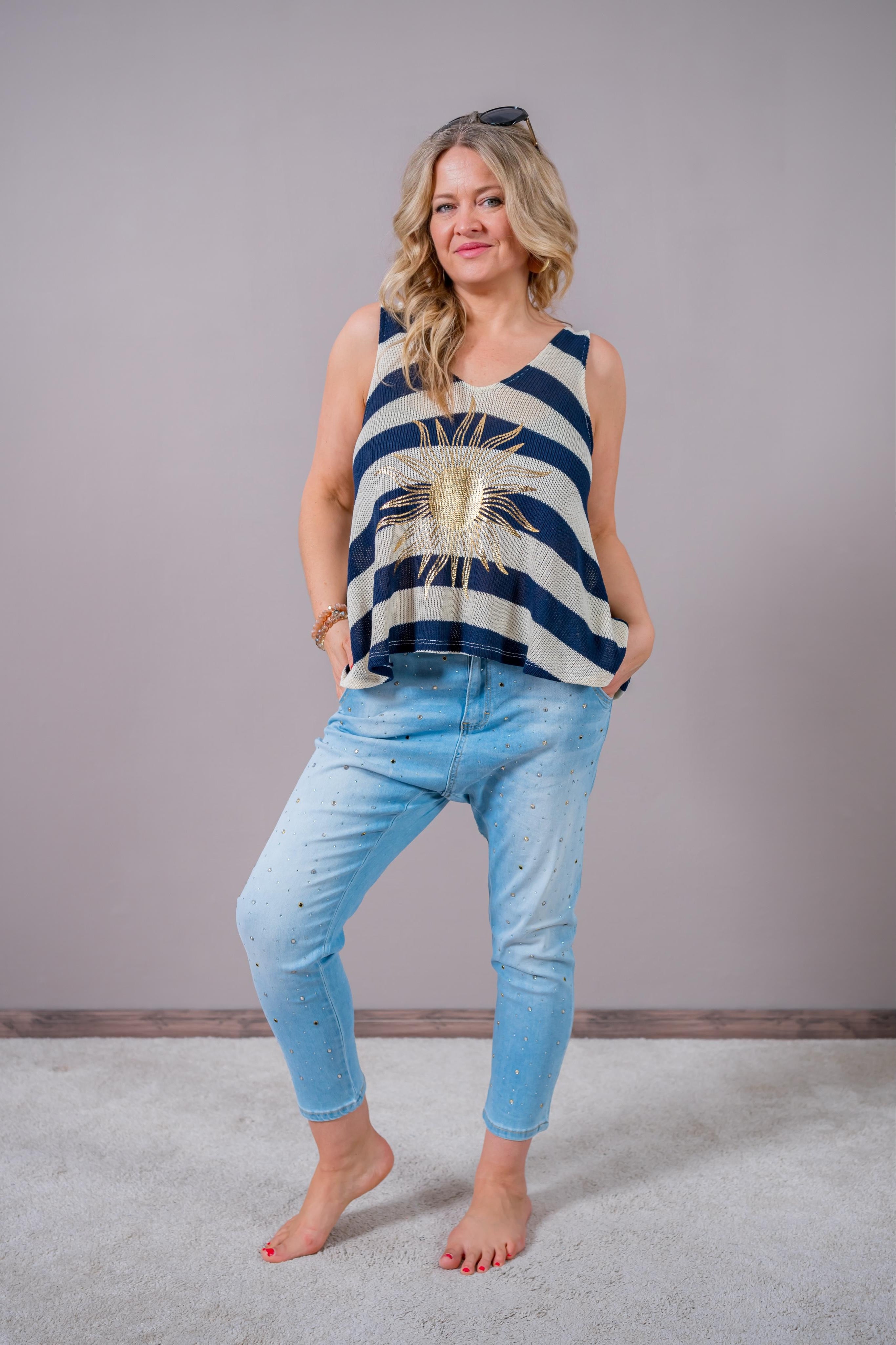 Stricktop gestreift, dunkelblau/creme