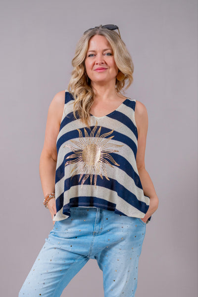 Stricktop gestreift, dunkelblau/creme