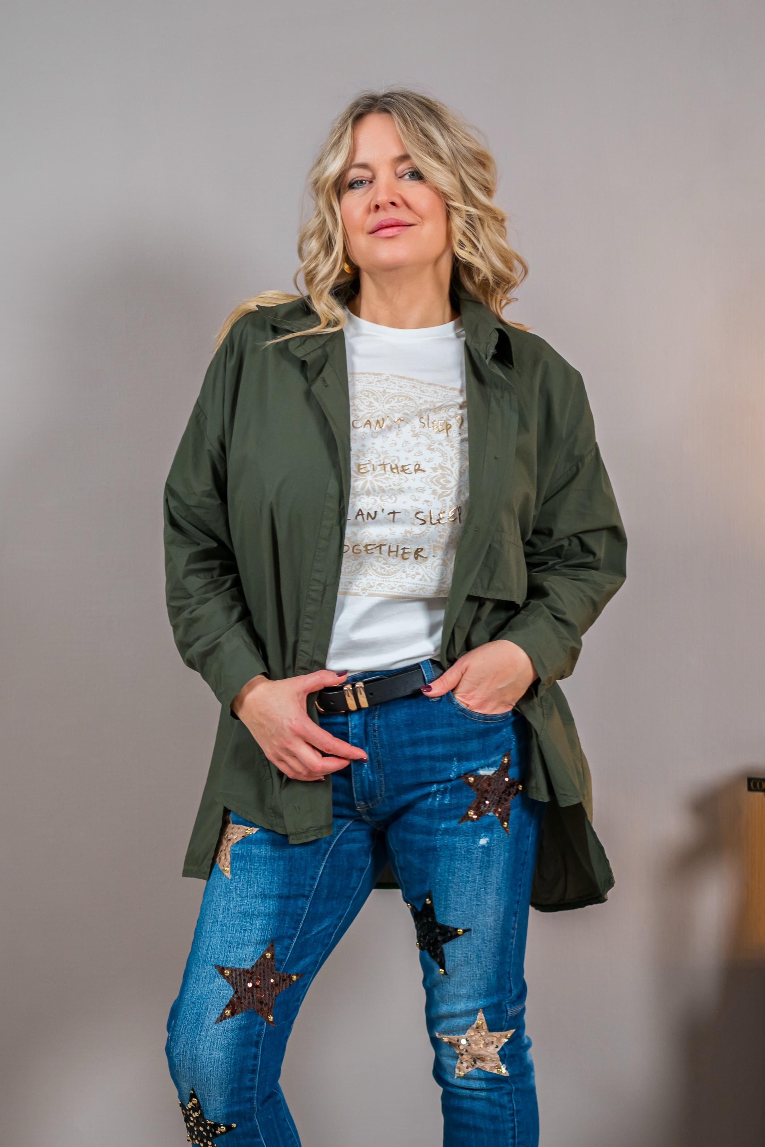 Oversize-Bluse in Khaki