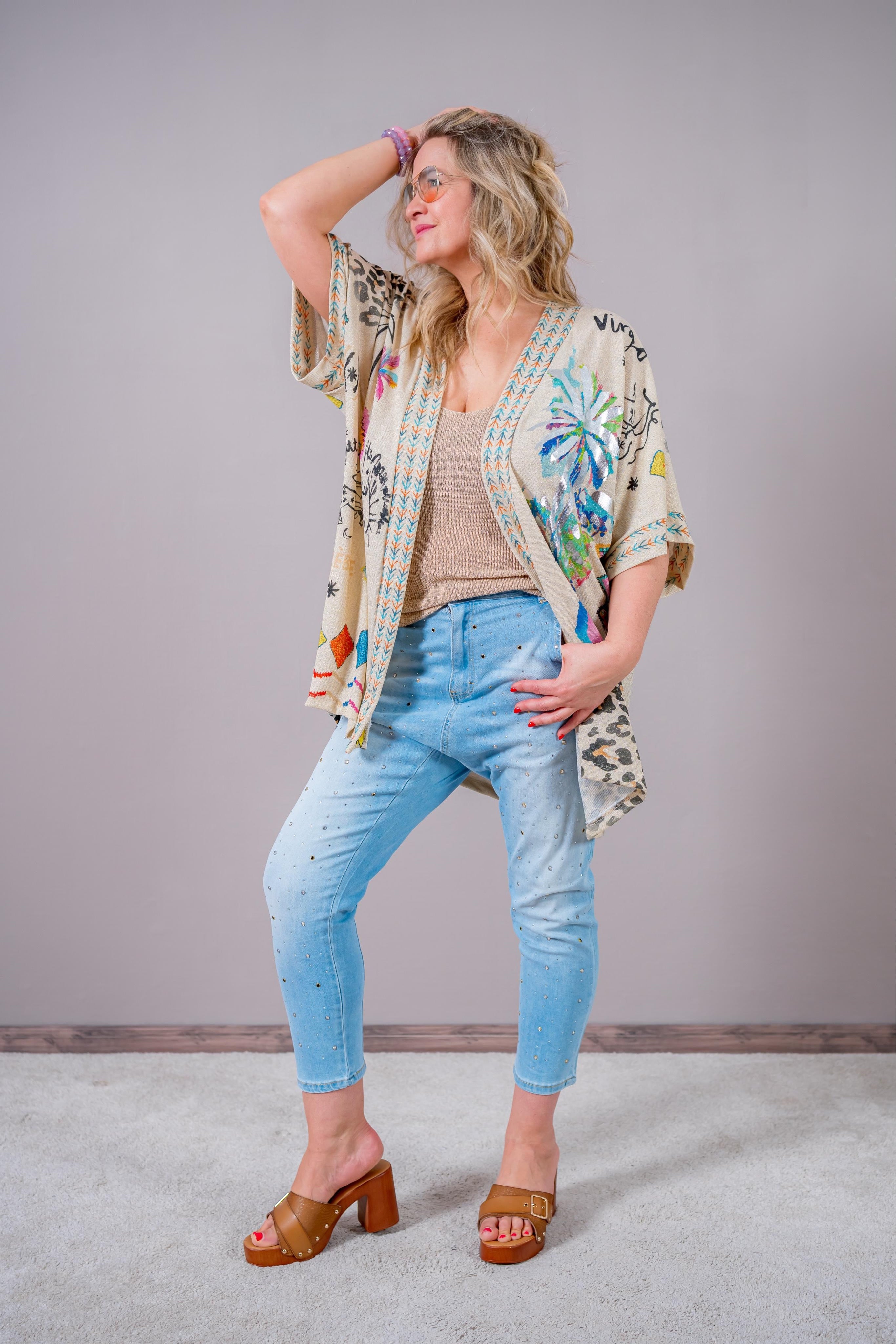Leichter Cardigan mit Design und Glitzer-Effekt, mehrfarbig