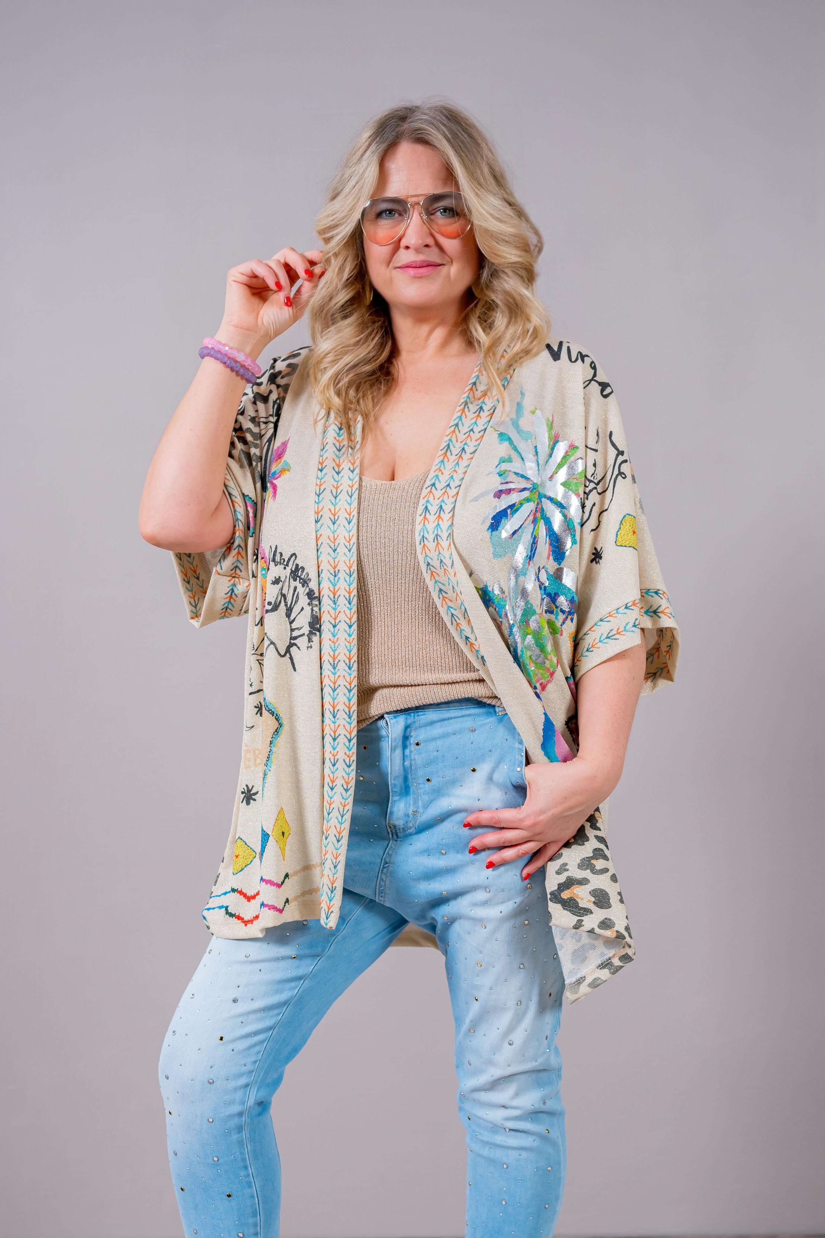 Leichter Cardigan mit Design und Glitzer-Effekt, mehrfarbig
