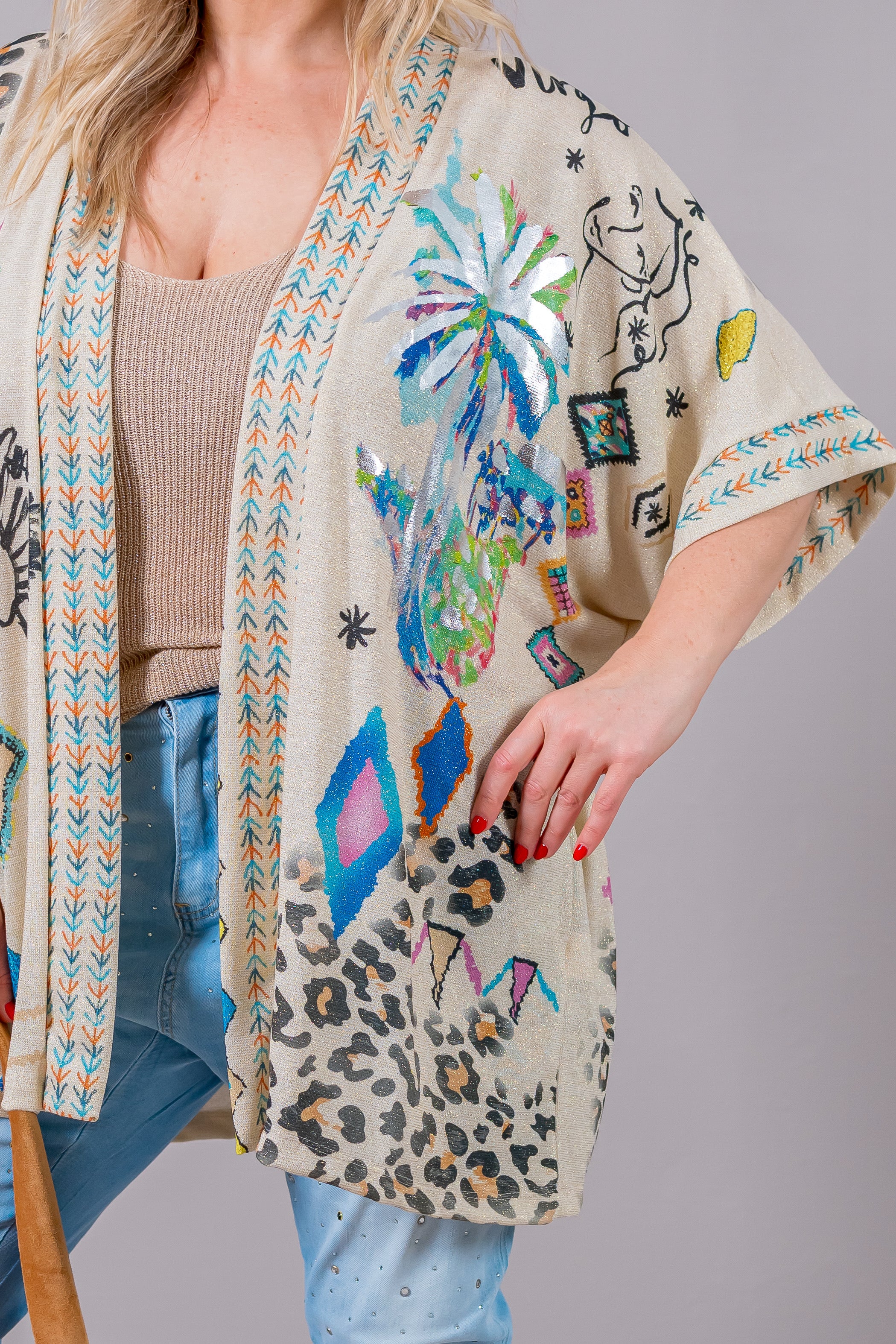 Leichter Cardigan mit Design und Glitzer-Effekt, mehrfarbig