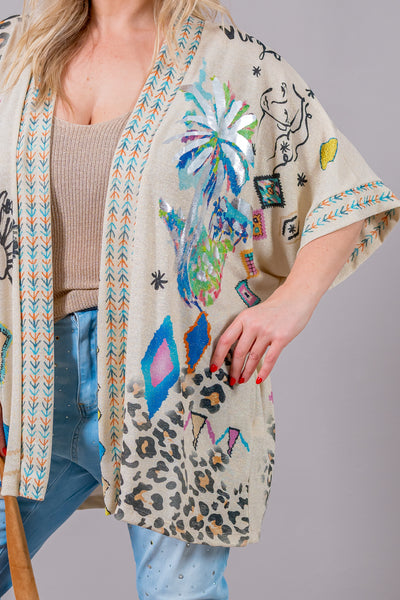 Leichter Cardigan mit Design und Glitzer-Effekt, mehrfarbig