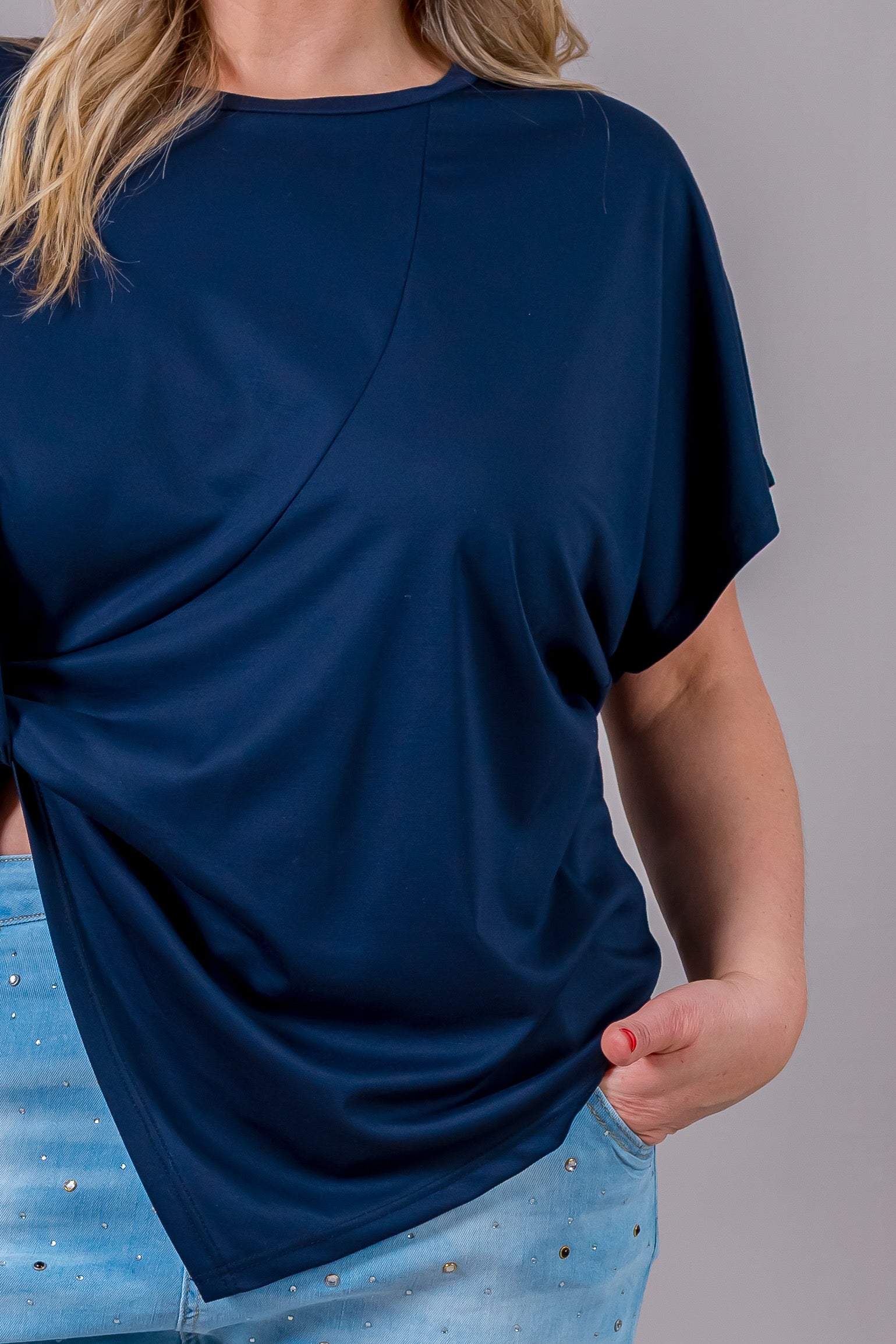 T-Shirt mit Knoten-Detail, dunkelblau
