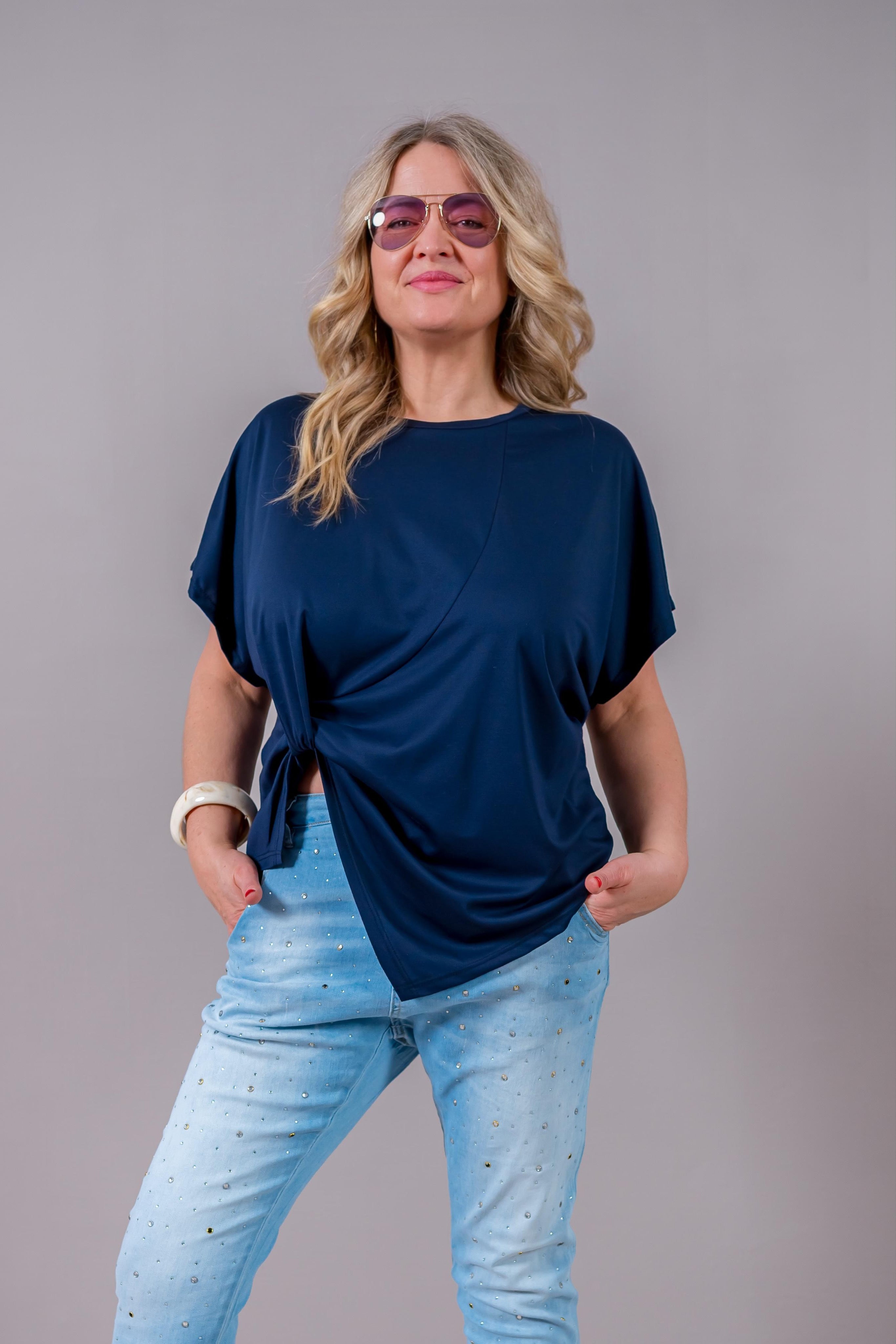 T-Shirt mit Knoten-Detail, dunkelblau