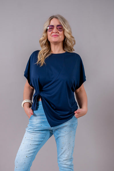 T-Shirt mit Knoten-Detail, dunkelblau