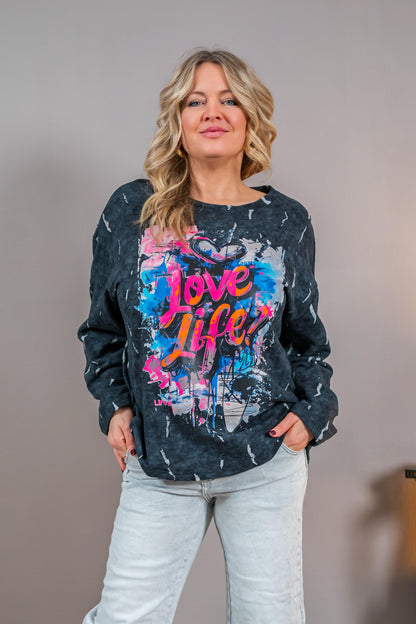 Sweatshirt mit Print, schwarz/bunt